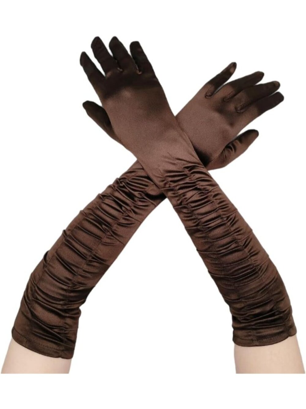 Women's Coffee Long Opera Party 1920s Satin Elbow Adult Stretchy Pleat Gloves